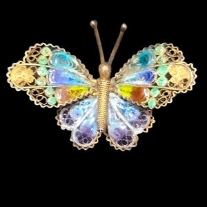 Pilque A Jour Enamel Butterfly Brooch